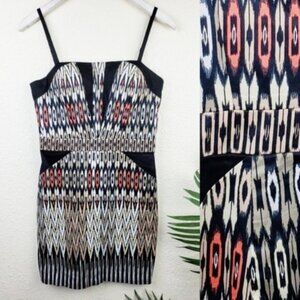 Bebe Y2K Cocktail Dress Abstract Geometrical Print Bodycon size 8 Aztec Ethnic